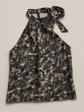 Vintage Y2K Poleci Abstract Animal Print 100% Silk Halter Top Size 2